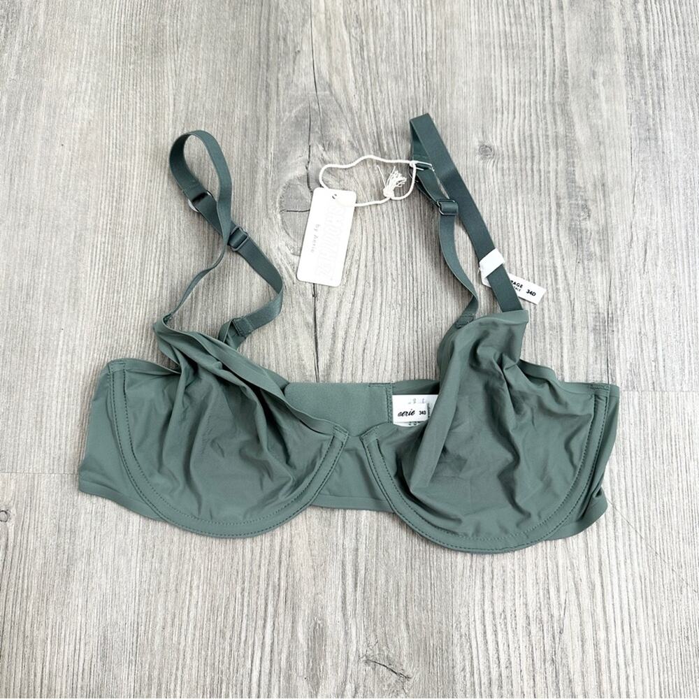 Aerie Smoothez Mesh Unlined Sage Green Bra NWT Full Coverage Size 34D 34C